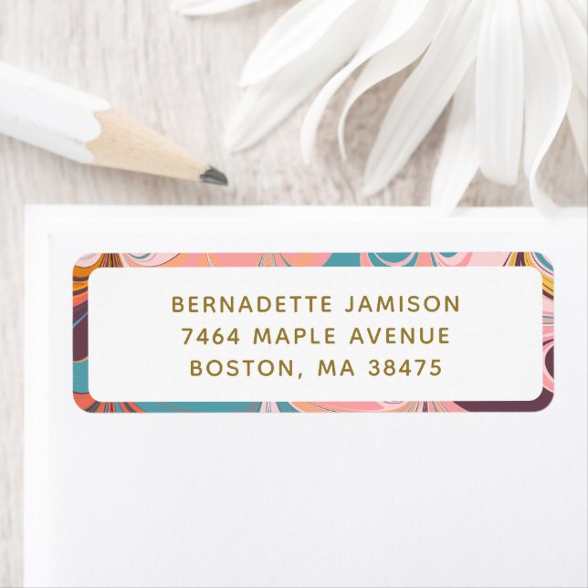 Retro Marble Swirl Personalised Return Address Label (Insitu)