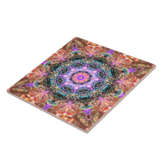 Retro marbled flower coloured skin tones persian   ceramic tile