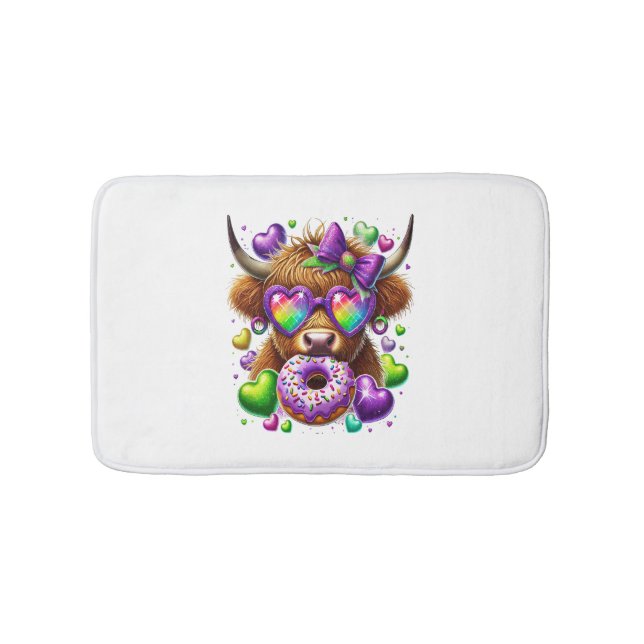 Retro Mardi Gras , Highland Cow Bath Mat (Front)