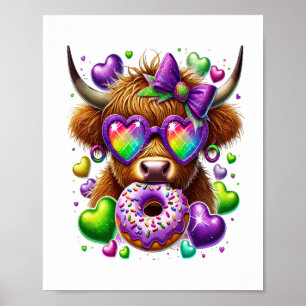 Retro Mardi Gras , Highland Cow Poster