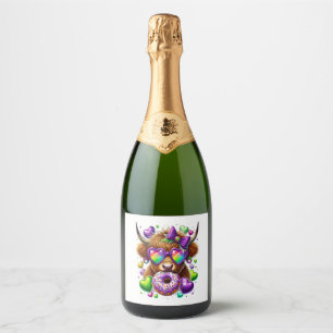 Retro Mardi Gras , Highland Cow Sparkling Wine Label