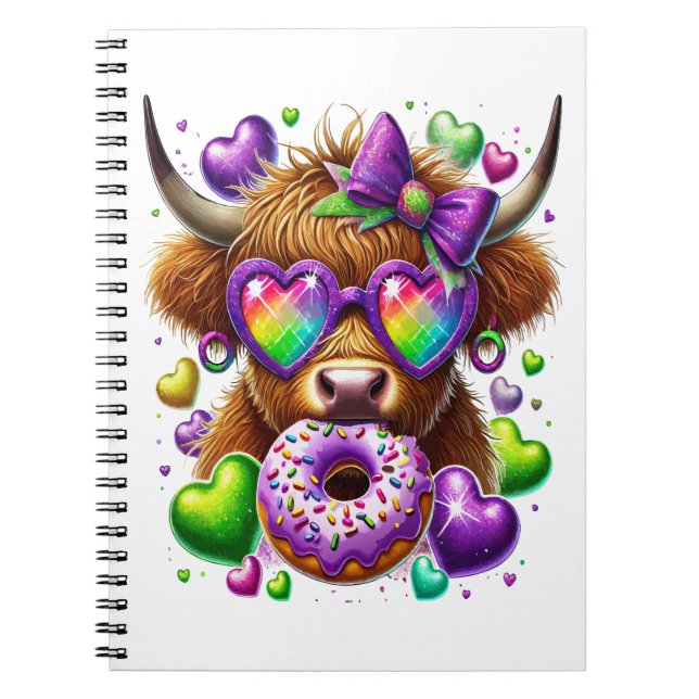 Retro Mardi Gras Png, Highland Cow Notebook (Front)