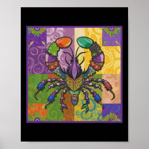 Retro Mardi Gras Shirt Funny Crawfish Shirt Patchw Poster