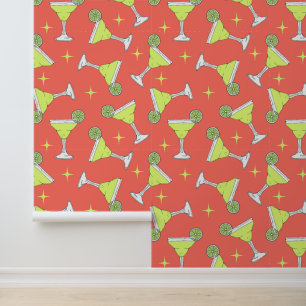 Retro Margarita Cocktails Pattern Coral Pink Wallpaper