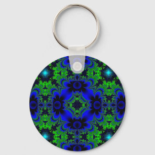 Retro Margeriten u. Sterne Artdeco in grün blau Key Ring