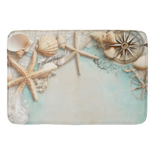 Retro Maritime Beach Scene Bath Mat