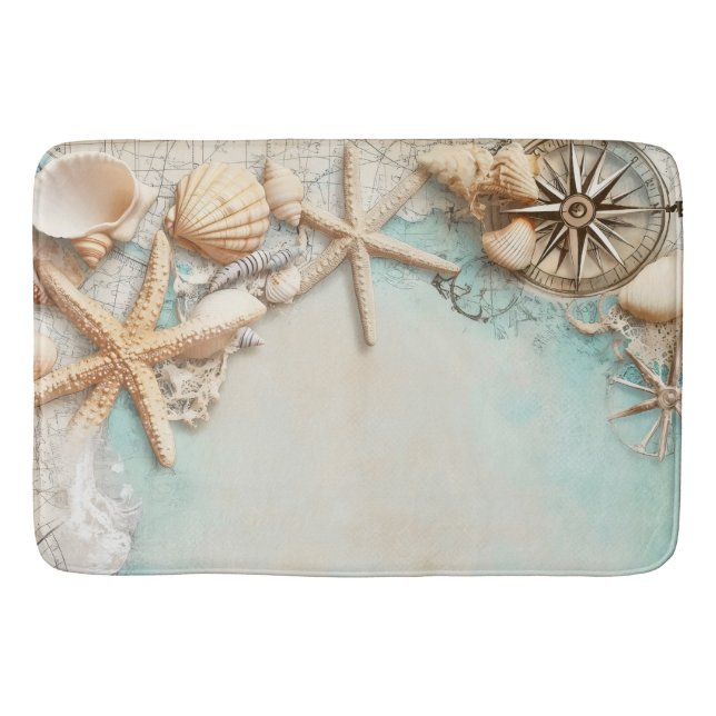 Retro Maritime Beach Scene Bath Mat (Front)