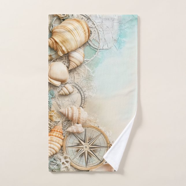 Retro Maritime Beach Scene Bath Towel Set (Hand Towel)