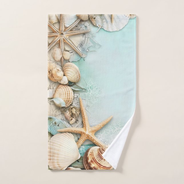 Retro Maritime Beach Scene Bath Towel Set (Hand Towel)