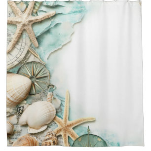 Retro Maritime Beach Scene Shower Curtain