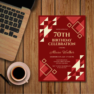 Retro Maroon Beige Triangle Geometric Birthday  Invitation