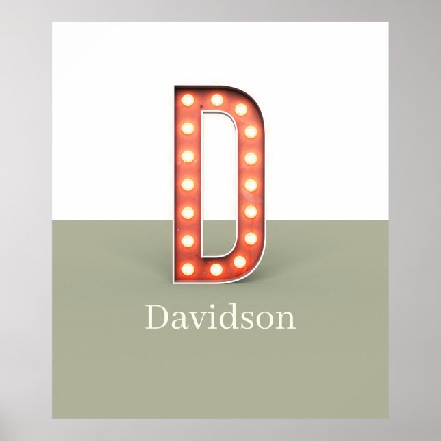 Retro Marquee Letter D Personalised Poster (Front)