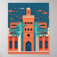Retro Marrakech Morocco Landscape Flat Vector Art
