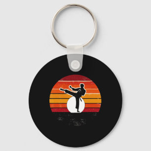 Retro Martial Arts Sunset Silhouette Kick - Karate Key Ring