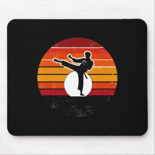 Retro Martial Arts Sunset Silhouette Kick - Karate Mouse Pad