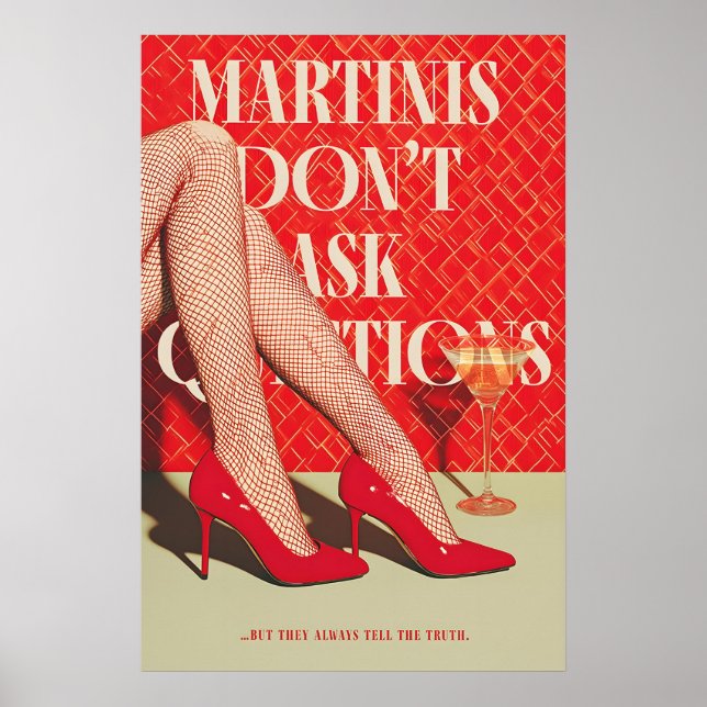 Retro Martini Art Print Glam Red Heels (Front)