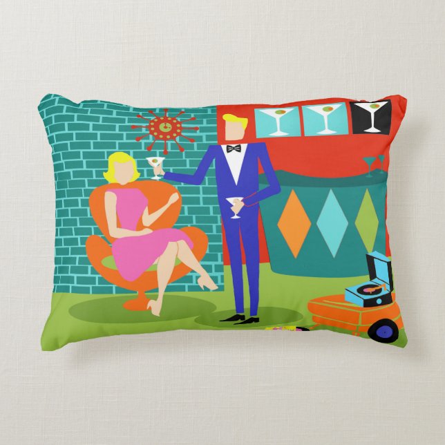 Retro Martini Couple Accent Pillow (Front)