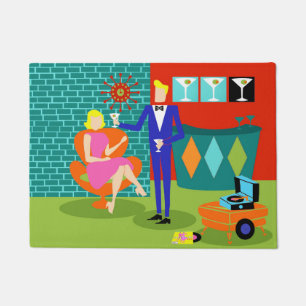 Retro Martini Couple Door Mat