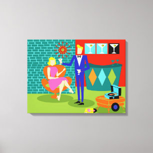 Retro Martini Couple Stretched Canvas Print