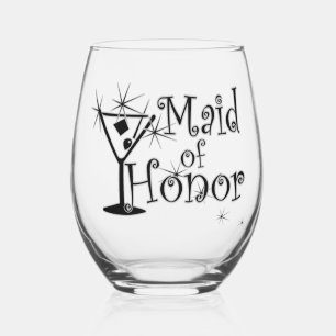 Retro Martini - Maid of Honour Black Stemless Wine Glass