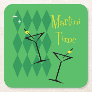 Retro Martini Square Paper Coaster