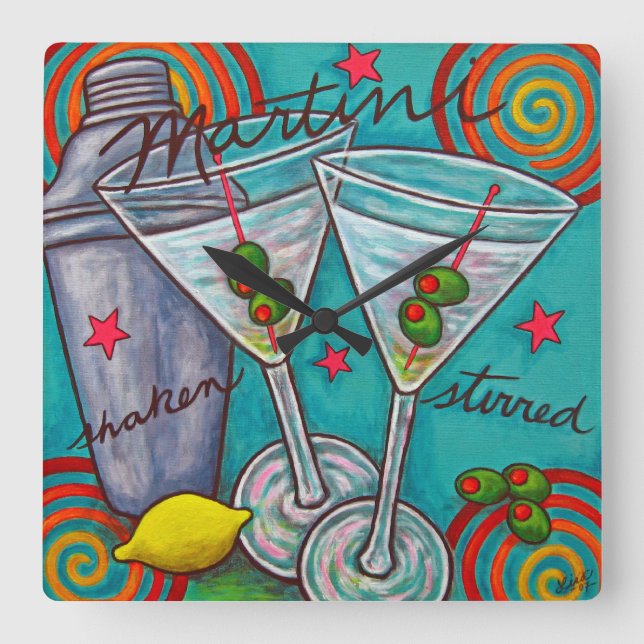 Retro Martini Square Wall Clock, Lisa Lorenz Clock (Front)