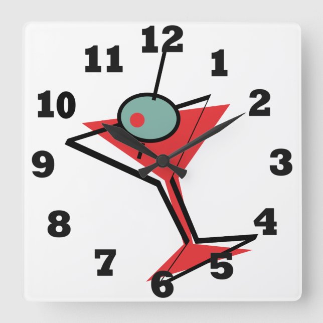 Retro Martini Time Square Wall Clock (Front)
