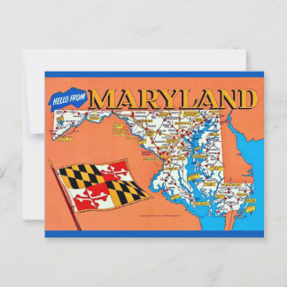 Retro Maryland Map Postcard