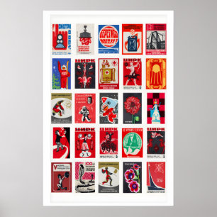 Retro matchbox labels wall art, grid collage poster
