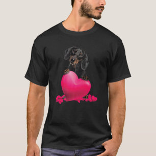 Retro Matching Valentine Day Heart Dachshund Puppy T-Shirt