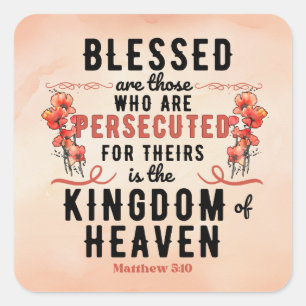 Retro Matthew 5:10 Poppies Watercolor Square Sticker