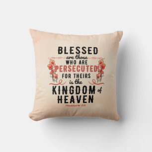 Retro Matthew 5:10 Poppies Watercolor Throw Pillow