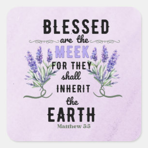Retro Matthew 5:5 Lavender Watercolor Square Sticker