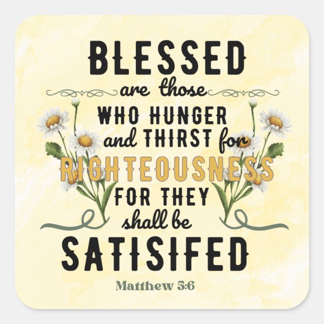 Retro Matthew 5:6 Watercolor Square Sticker (Front)