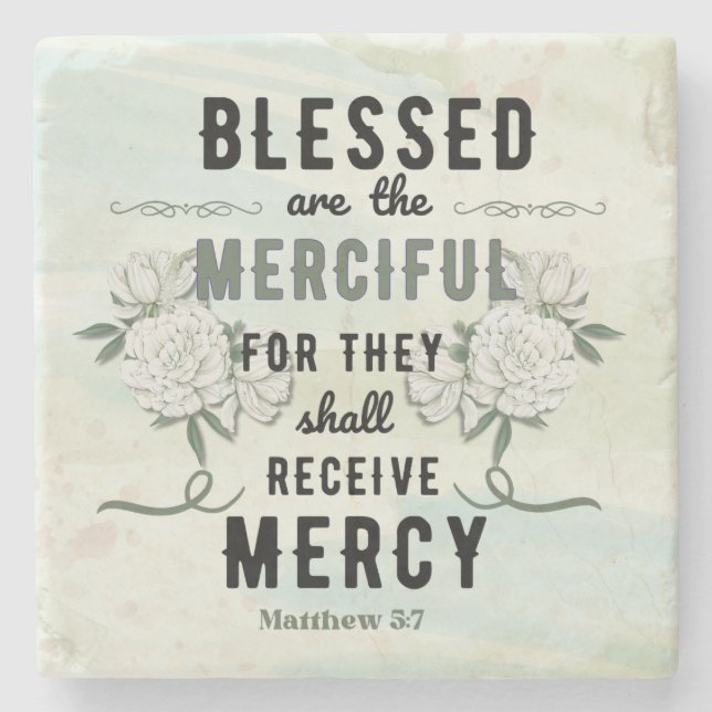 Retro Matthew 5:7 Bible Verse Stone Coaster (Front)