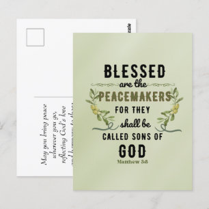 Retro Matthew 5:9 Olive Branch Watercolor Postcard