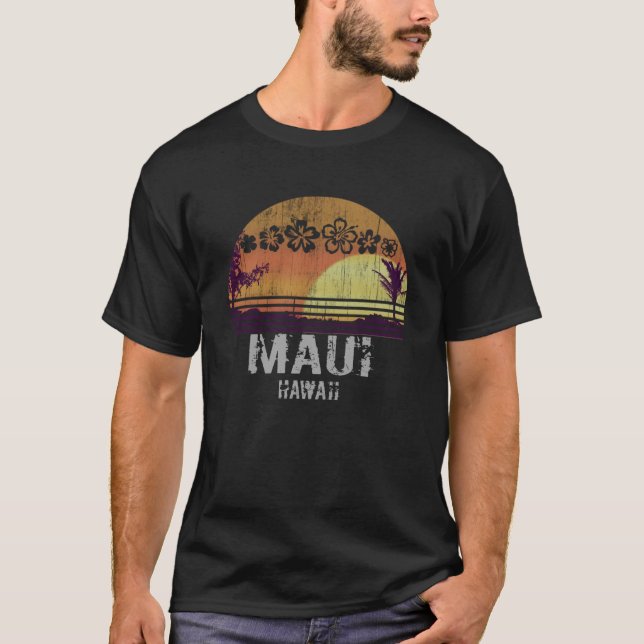 Retro Maui Hawaii Beach Sunset Vintage T-Shirt (Front)