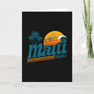 Retro Maui Hawaii Hawaiian Island Palm Tree Beach  Card