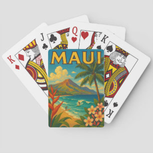 Retro Maui Hawaii Surfer Paradise Travel Playing Cards