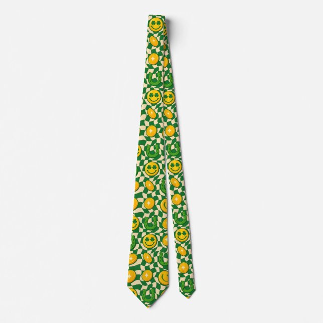 Retro Maximalist Chequerboard St. Patrick's Day  Tie (Front)