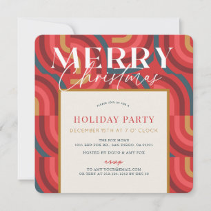 Retro Maximalist Geometric Red Christmas Invitation