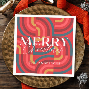 Retro Maximalist Geometric Red Christmas Napkin