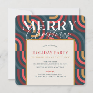 Retro Maximalist Geometric Teal Christmas Invitation