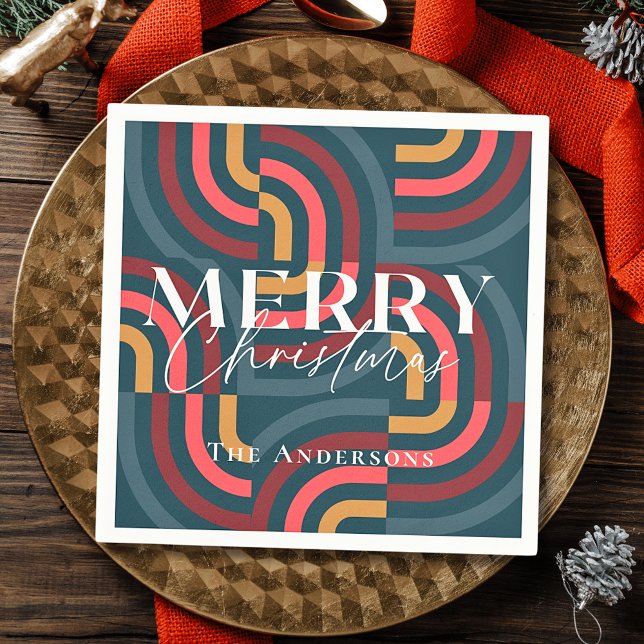 Retro Maximalist Geometric Teal Christmas Napkin (Creator Uploaded)
