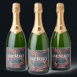 Retro Maximalist Geometric Teal Christmas Sparkling Wine Label<br><div class="desc">This retro,  maximalist,  kitsch,  and modern "Merry Christmas" holiday bottle label features a teal background with geometric patterns. Personalise it for your needs. You can find matching products at my store.</div>