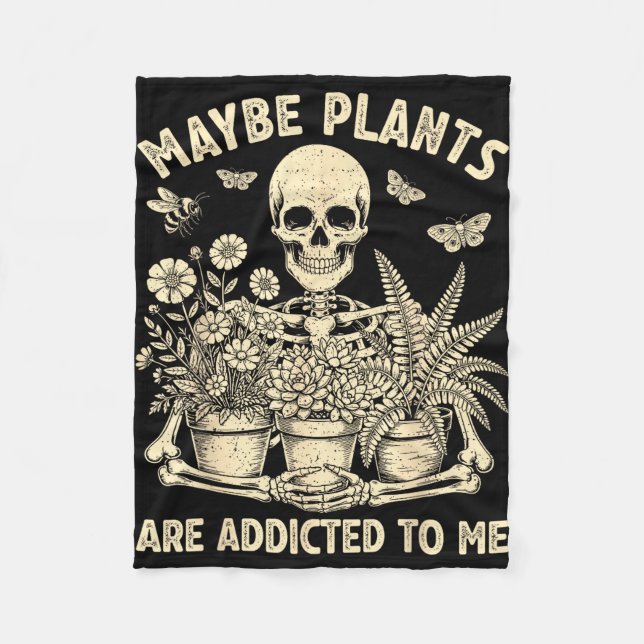 Retro maybe plants are addicted to skeleton fleece blanket (Front)