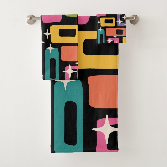 Retro MCM Abstract Atomic Age Pattern Bath Towel Set (Insitu)