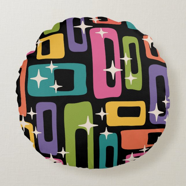 Retro MCM Abstract Atomic Age Pattern Round Cushion (Front)