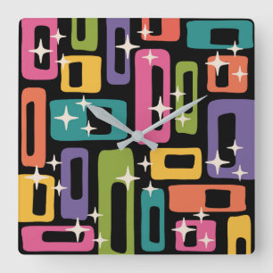 Retro MCM Abstract Atomic Age Pattern Square Wall Clock