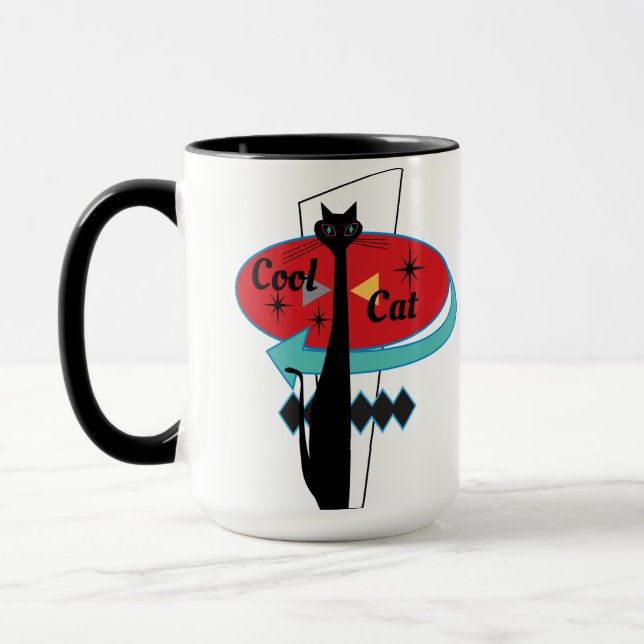 Retro MCM Atomic Era Cool Cat Sign Mug (Left)